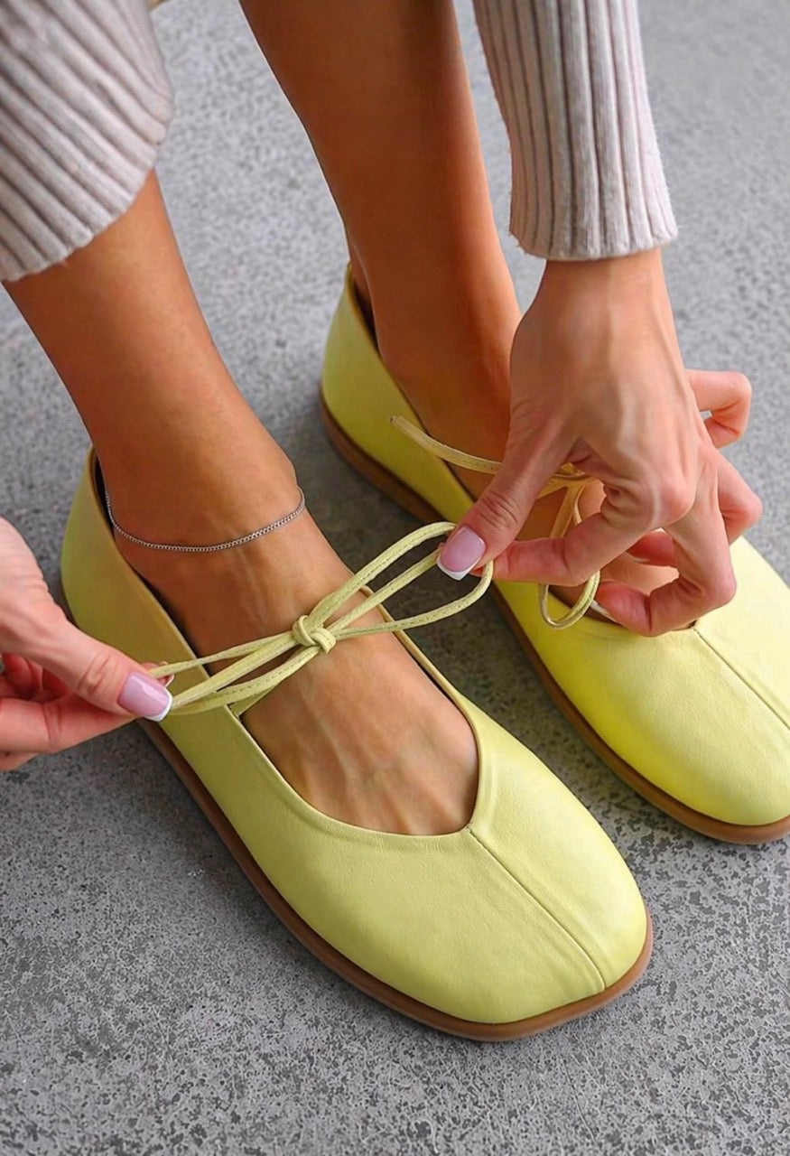 Handmade leather ballet flats and mules collection in natural materials for everyday wear