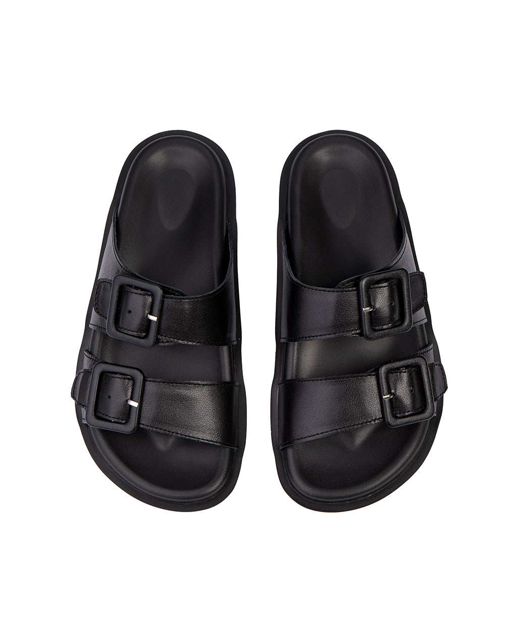 Black Leather Slides
