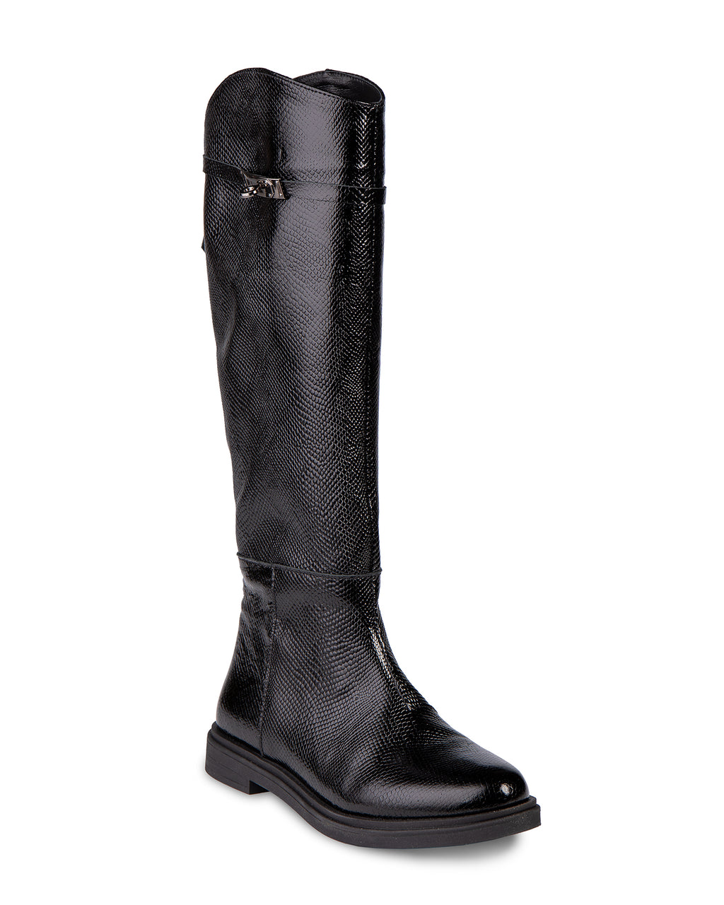 Black Leather Python Print Boots