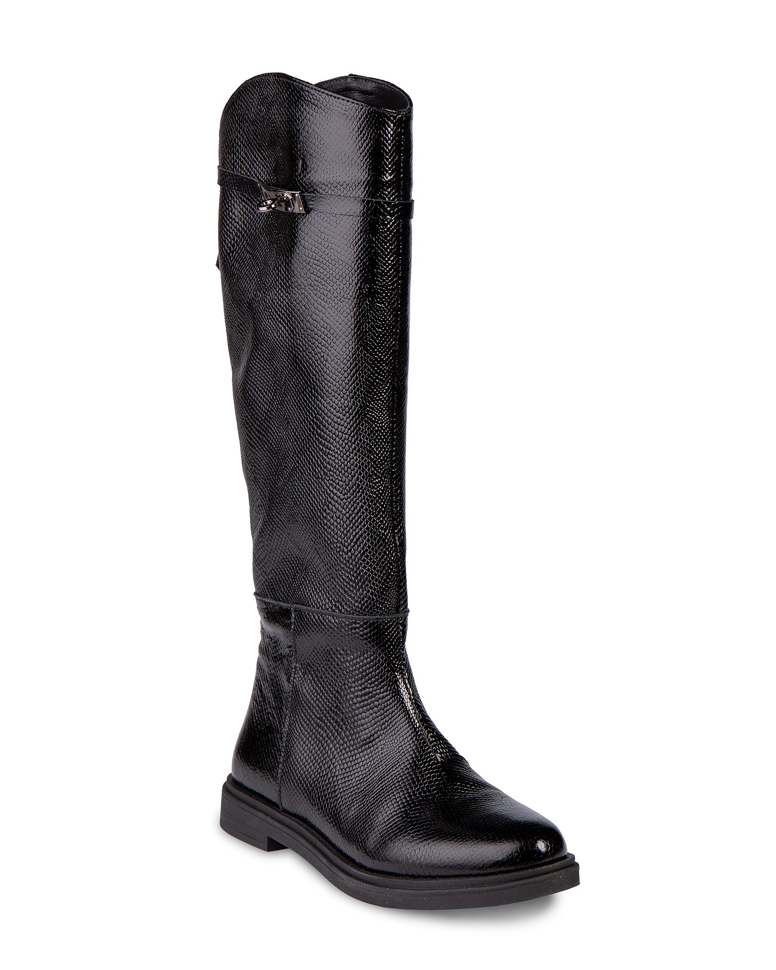 Black Leather Python Print Boots
