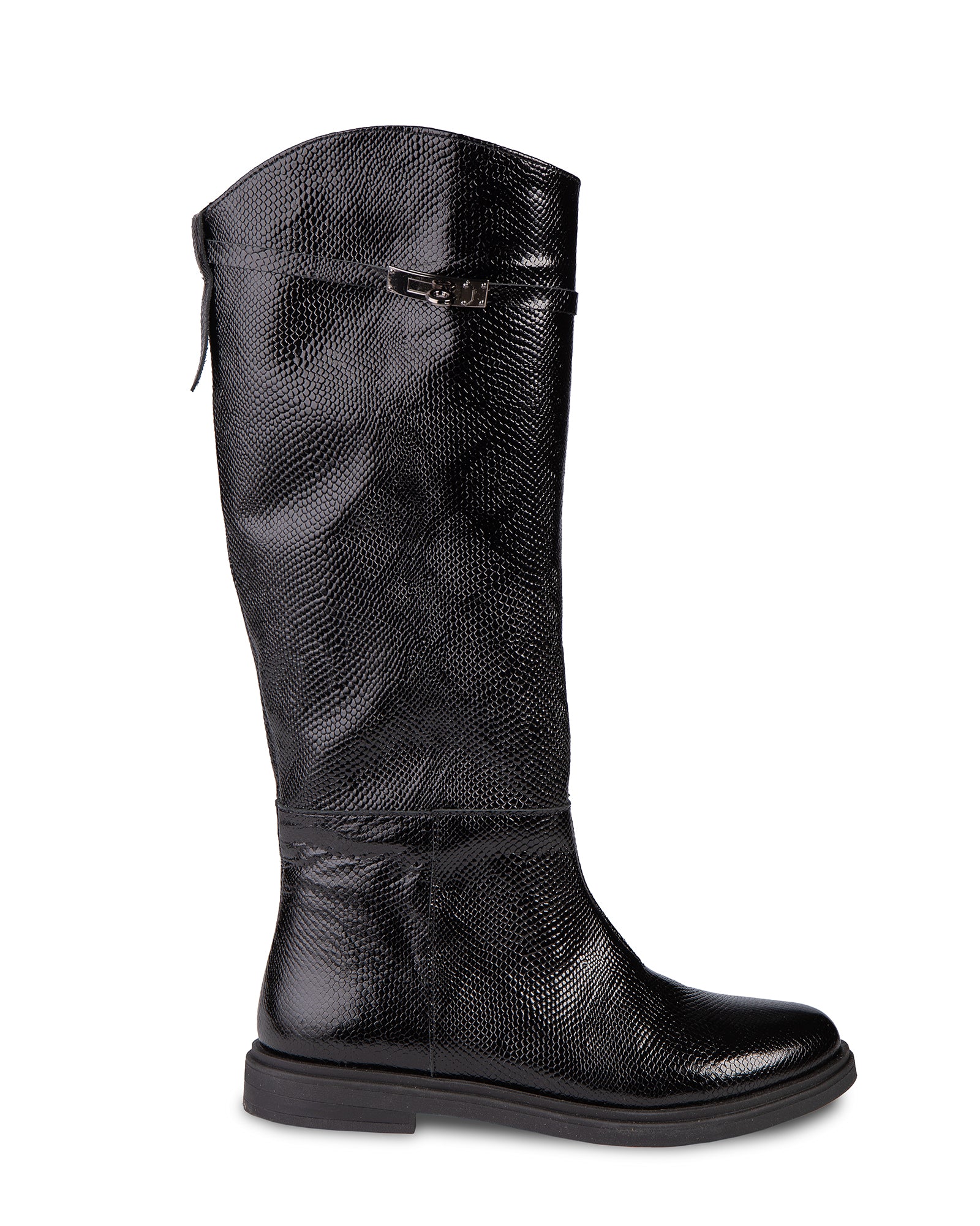 Black Leather Python Print Boots