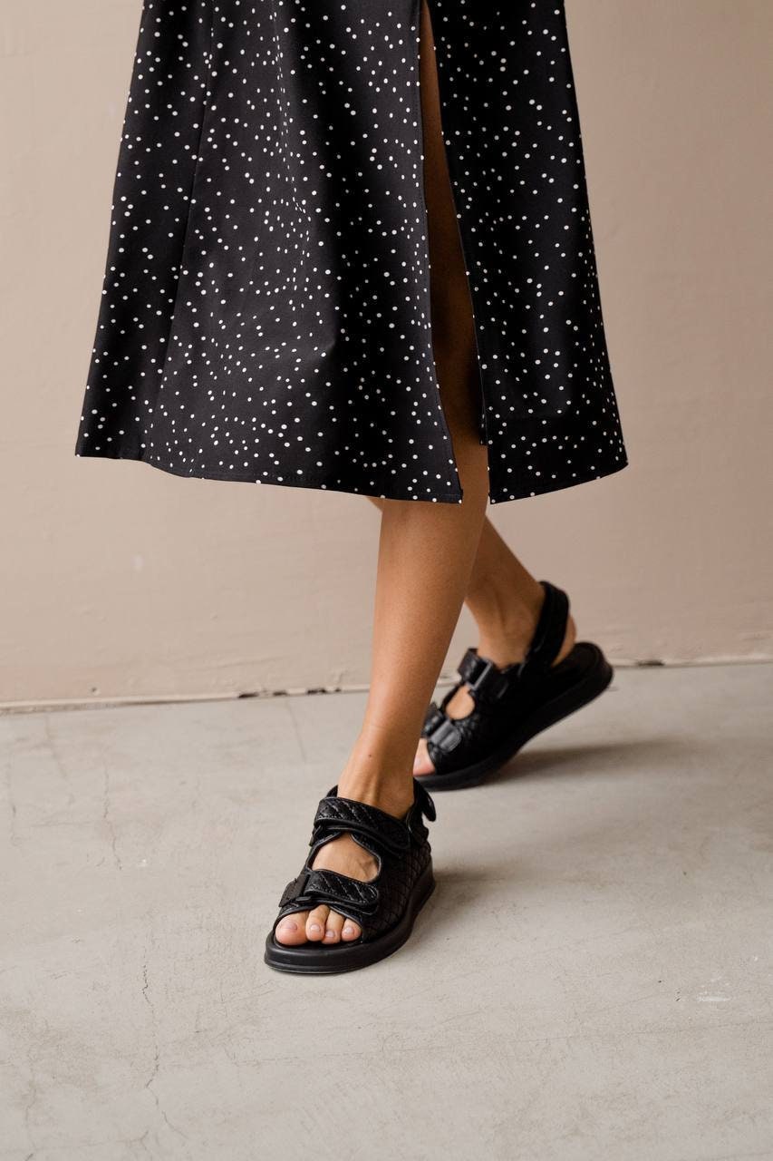 Black Quilted Leather Sandals