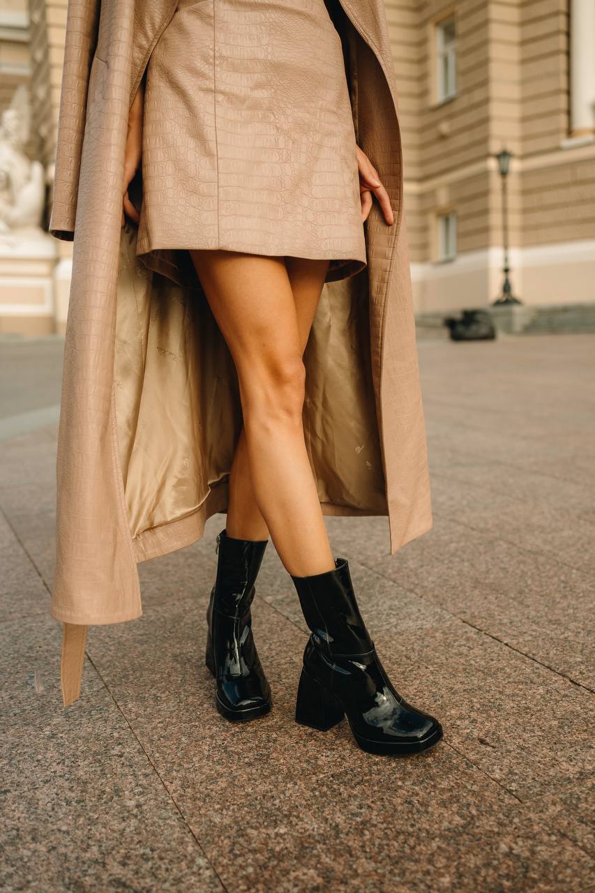Black patent ankle boots front view