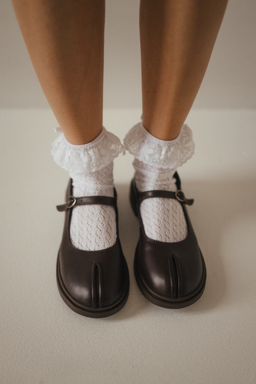 Brown leather Mary Jane loafers front view