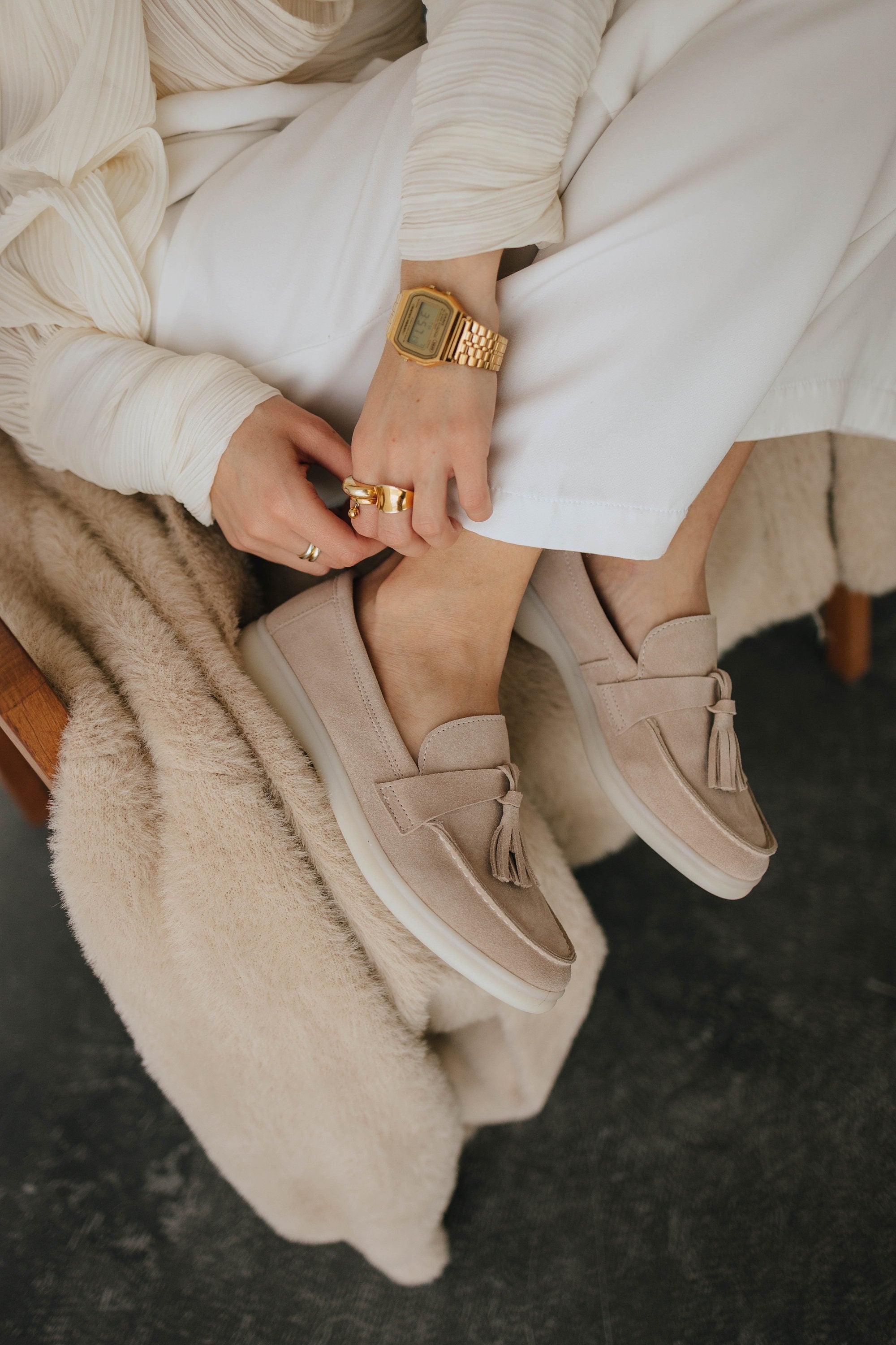 Beige Suede Loafers