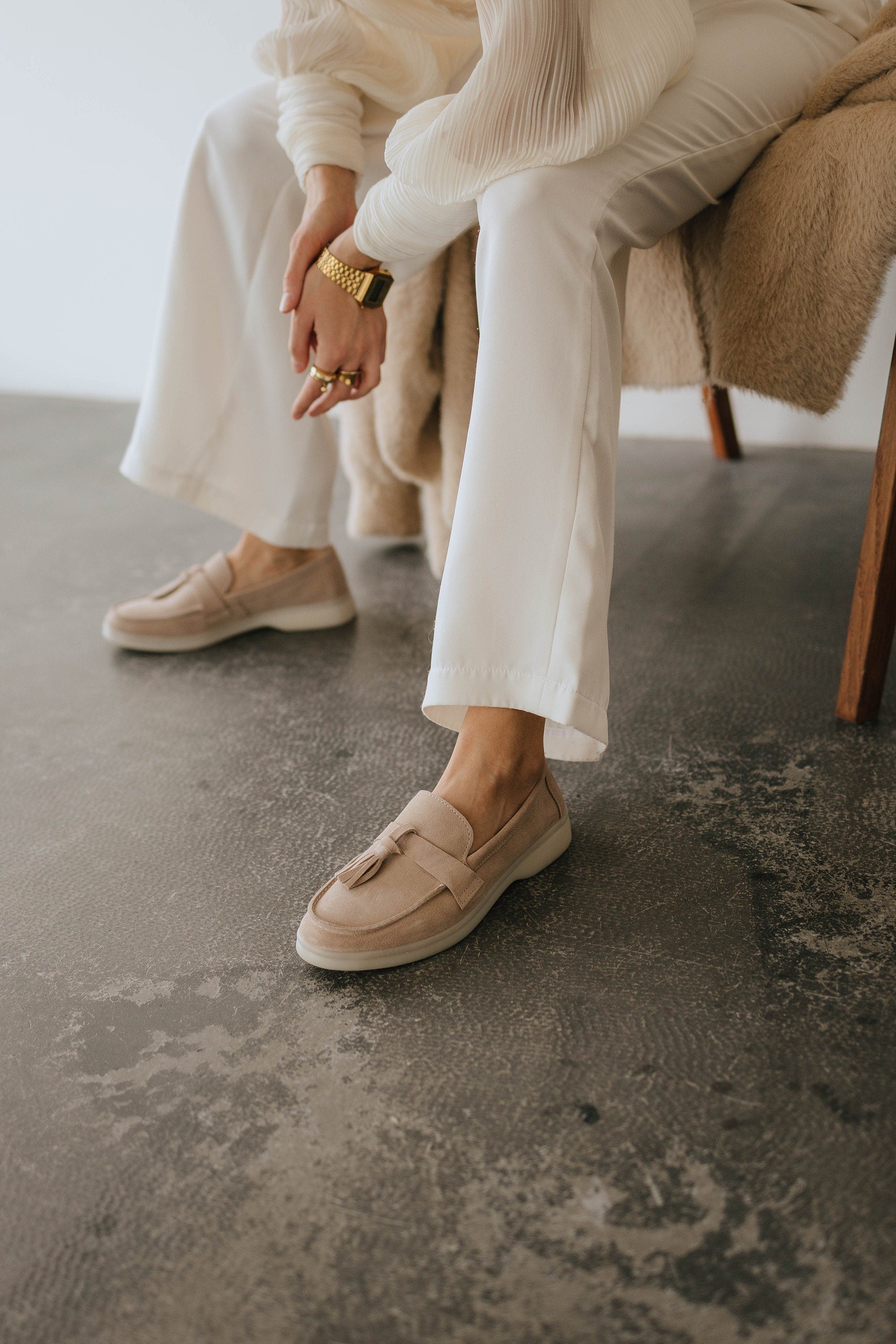 Beige Suede Loafers