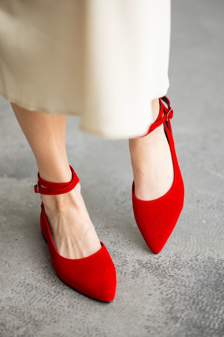 Elegant pointed toe slingback flats for women in genuine suede