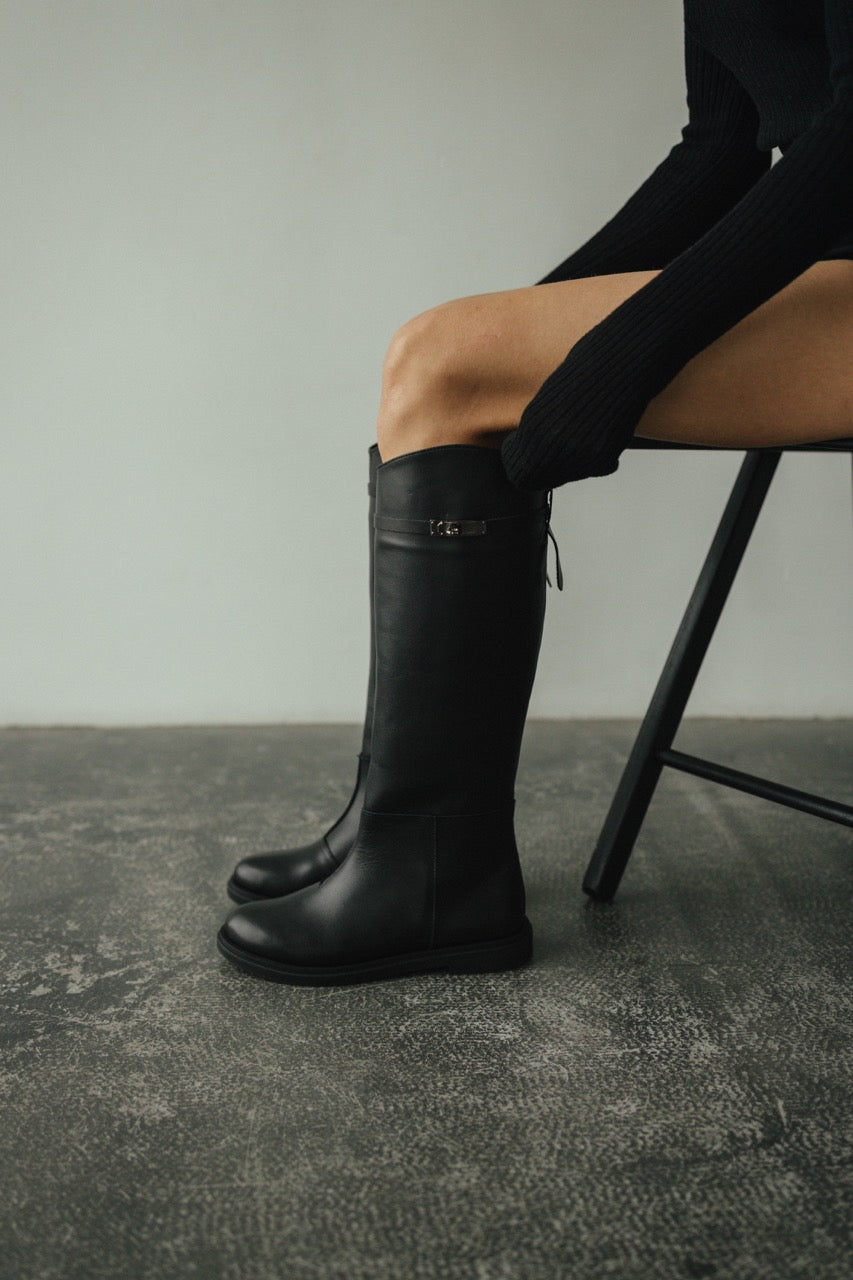 Black leather boots