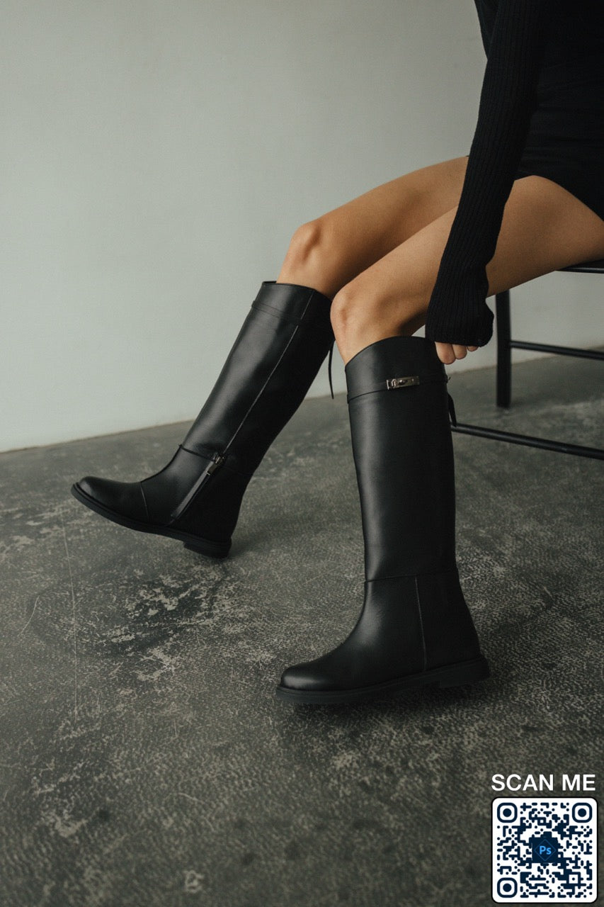 Black leather boots