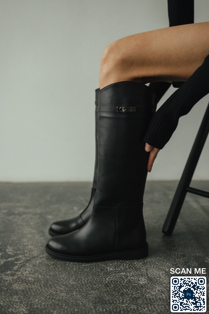 Black leather boots
