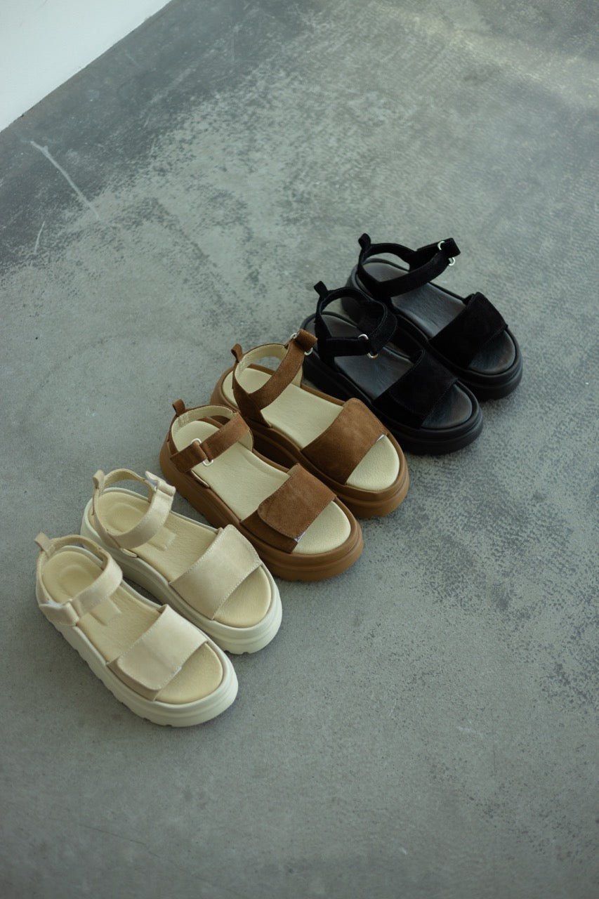 Light brown suede platform sandals side view summer shoes
