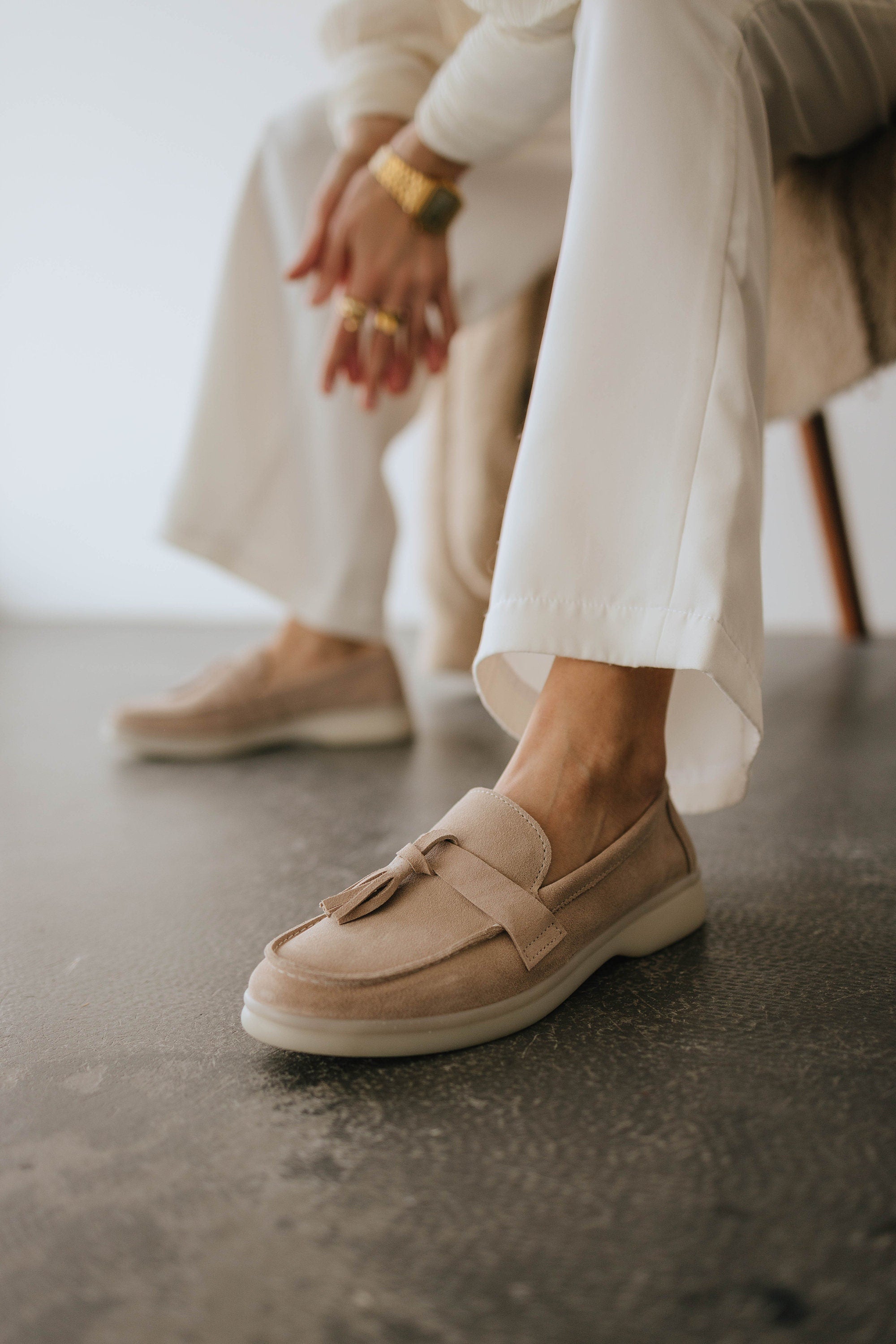 Beige Suede Loafers