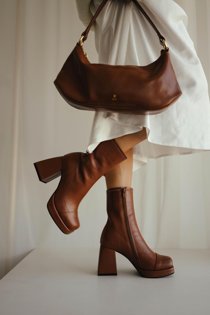 Block heel brown leather ankle boots everyday wear