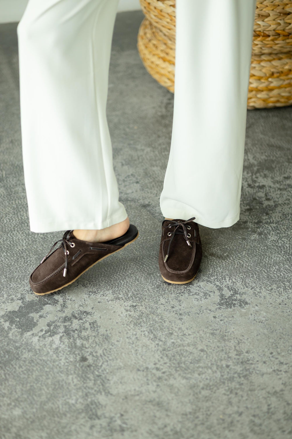 Summer suede mules slip-on style side view