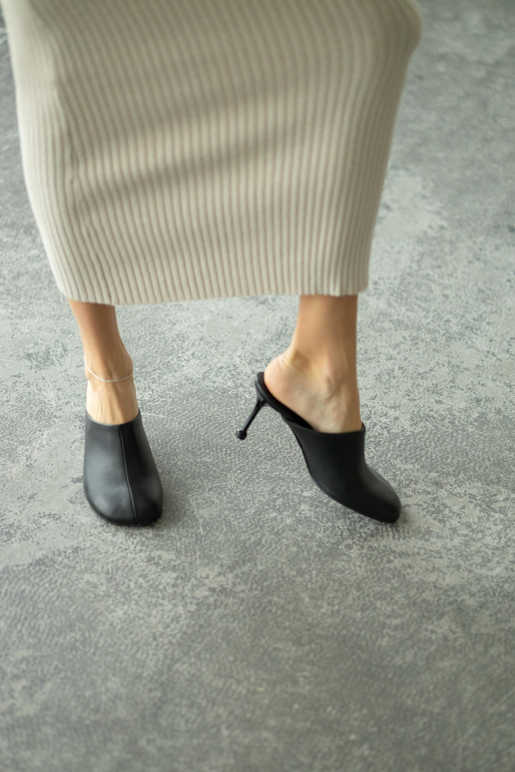Elegant black slingback heels outfit look