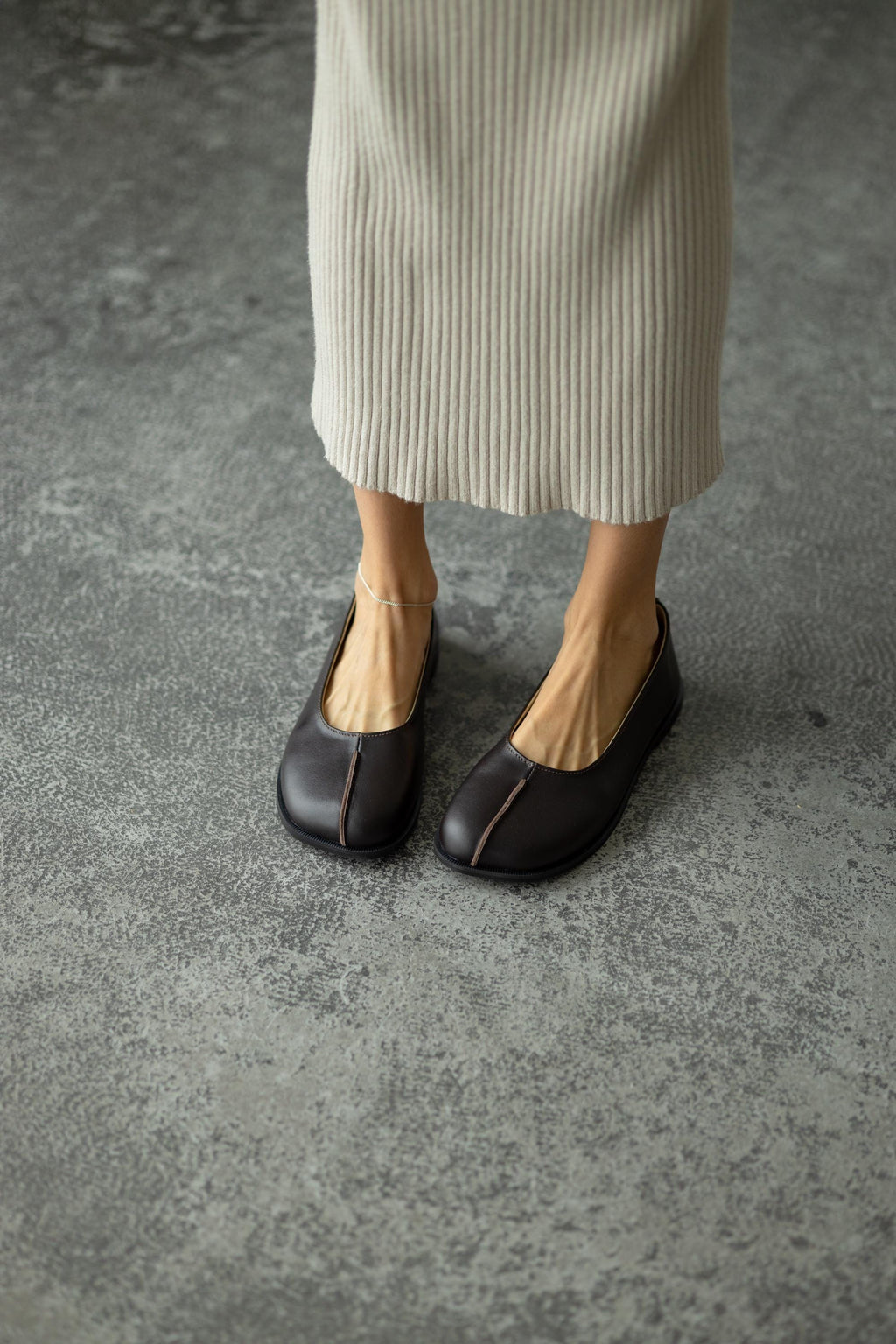 Leather ballet flats wide toe front view
