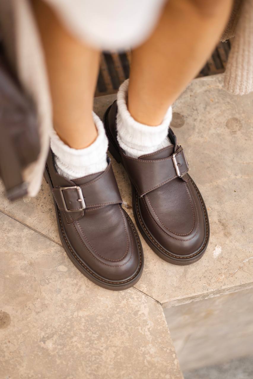 brown leather loafers