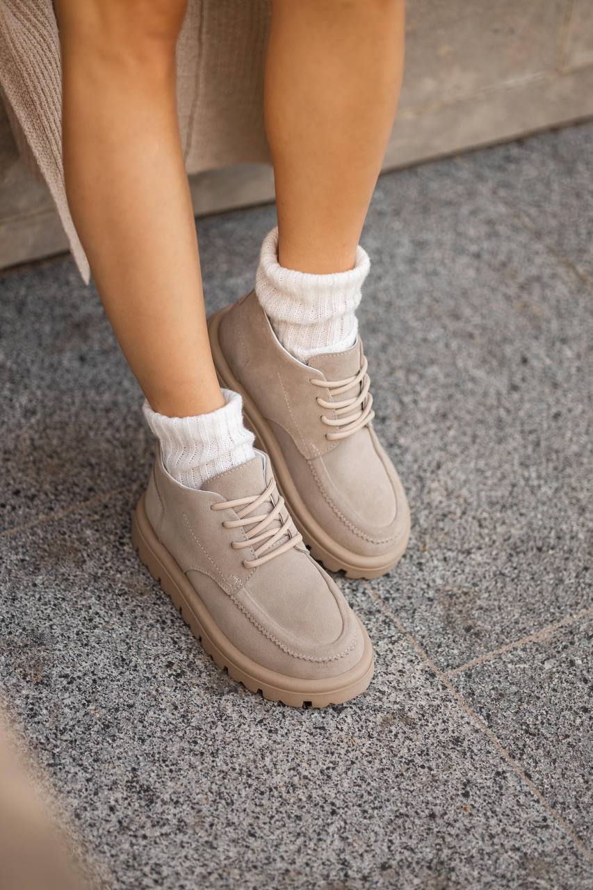 Wide suede lace-up boots