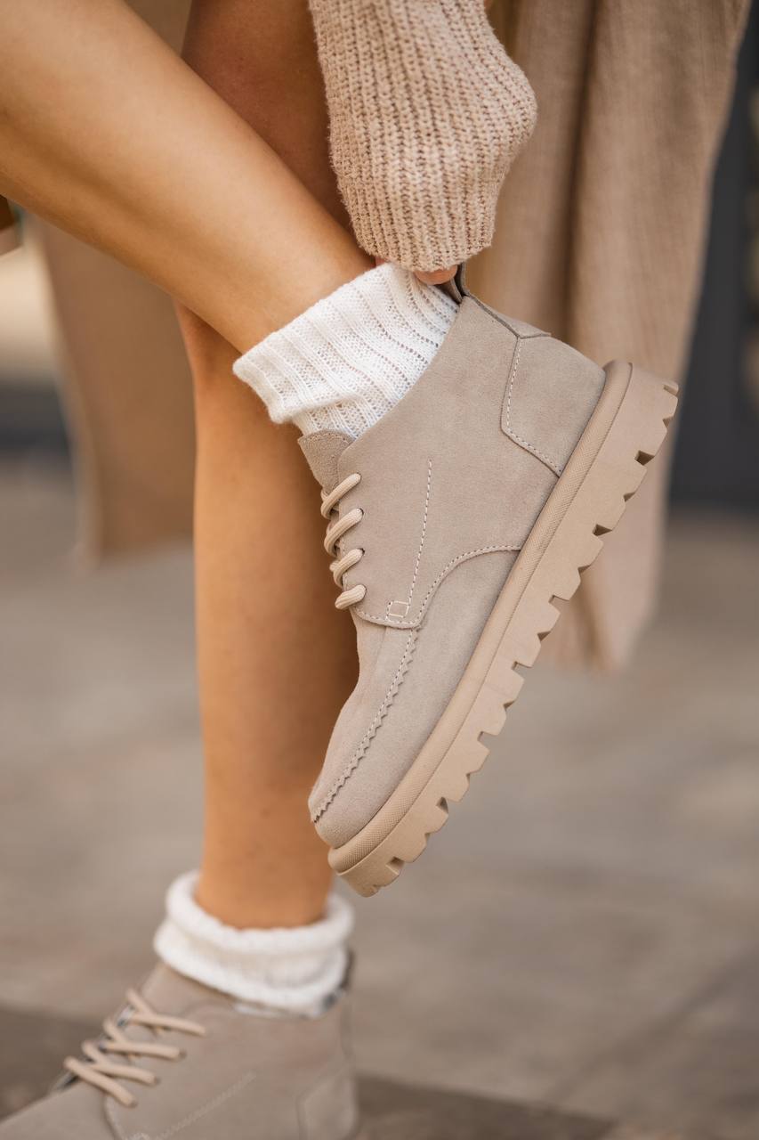 Wide suede lace-up boots