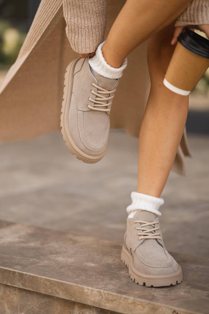 Wide suede lace-up boots